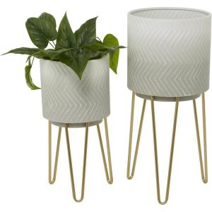 image:imageCosmoLiving by Cosmopolitan Metal Indoor Outdoor Planter Small Planter Pot Set of 3 Planters 8 6 5W GrayWhite