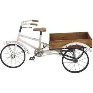 image:imageDeco 79 Metal Bike Indoor Outdoor Plantstand Distressed Indoor Outdoor Scroll 3 Tier Plant Shelf with Fleur De Lis Wheels Plant Stand 36 x 12 x 26 GrayWhite