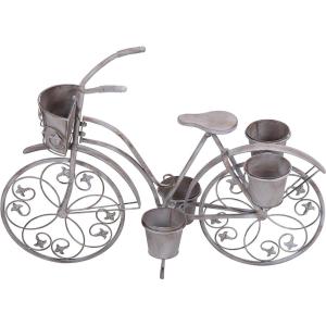 image:imageDeco 79 Metal Bike Indoor Outdoor Plantstand Distressed Indoor Outdoor Scroll 3 Tier Plant Shelf with Fleur De Lis Wheels Plant Stand 36 x 12 x 26 GrayGray