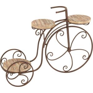 image:imageDeco 79 Metal Bike Indoor Outdoor Plantstand Distressed Indoor Outdoor Scroll 3 Tier Plant Shelf with Fleur De Lis Wheels Plant Stand 36 x 12 x 26 GrayBrown