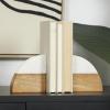 image:imageDeco 79 Mango Wood Geometric Decorative Bookends Arched 5 lbs Non Skid Bookends with White Marble Tops Set of 2 Office Bookends5 W 5 H Brown5W  5H