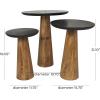 image:imageDeco 79 Mango Wood Handmade Side End Accent Table Cone Shaped End Table with Black Tabletops Set of 3 Side Table 24 21 18 H Brown