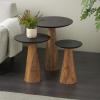 image:imageDeco 79 Mango Wood Handmade Side End Accent Table Cone Shaped End Table with Black Tabletops Set of 3 Side Table 24 21 18 H Brown