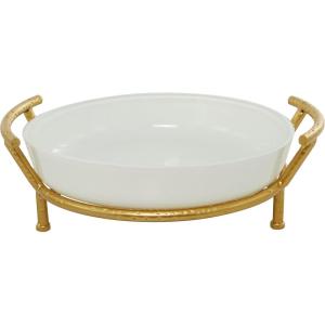 image:imageCosmoLiving by Cosmopolitan Glass Kitchen Serving Bowl with Gold Metal Stand 19 x 16 x 6 WhiteWhite