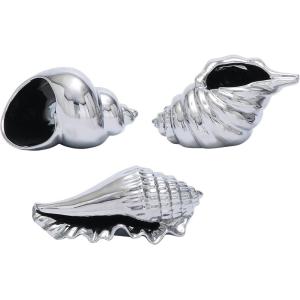 image:imageDeco 79 Ceramic Shell Decorative Sculpture Shell Home Decor Statues Set of 3 Accent Figurines 7 7 5W SilverSilver