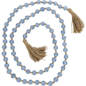 image:imageDeco 79 Glass Handmade Round Long Garland with Tassel with Knotted Brown Jute 87 x 3 x 1 Light Blue