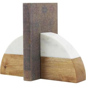 image:imageDeco 79 Mango Wood Geometric Decorative Bookends Arched 5 lbs Non Skid Bookends with White Marble Tops Set of 2 Office Bookends5 W 5 H Brown5W  5H