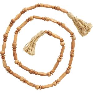 image:imageDeco 79 Mango Wood Handmade Rectangle Carved Geometric Long Beaded Garland with Tassel 81 x 1 x 1 Brown