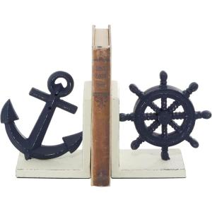 image:imageDeco 79 Metal Anchor and Ship Wheel Bookends Set of 2 6W 6H Blue6W  6H