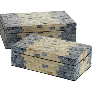 image:imageDeco 79 Mother of Pearl Shell Handmade Decorative Box Decorative Keepsake Boxes with Hinged Lid Set of 2 Storage Boxes 14 12W BlueTanBlue