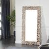 image:imageDeco 79 Mango Wood Floral Room Wall Mirror Intricately Carved Entryway Mirror Wall Mounted Mirror 36 x 2 x 72 Light Brown
