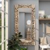 image:imageDeco 79 Mango Wood Floral Room Wall Mirror Intricately Carved Entryway Mirror Wall Mounted Mirror 36 x 2 x 72 Light Brown