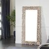 image:imageDeco 79 Mango Wood Floral Room Wall Mirror Intricately Carved Entryway Mirror Wall Mounted Mirror 36 x 2 x 72 Light Brown