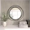 image:imageDeco 79 Metal Abstract Room Wall Mirror Entryway Mirror with Overlapping Circles Wall Mounted Mirror 32 x 1 x 32 BlackGrey
