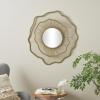 image:imageDeco 79 Metal Floral Room Wall Mirror Layered Frame Entryway Mirror with Layered Floral Frame Wall Mounted Mirror 33 x 4 x 34 GoldGold