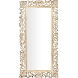 image:imageDeco 79 Mango Wood Floral Room Wall Mirror Intricately Carved Entryway Mirror Wall Mounted Mirror 36 x 2 x 72 Light Brown