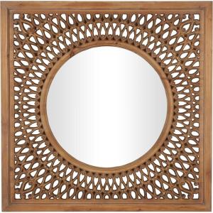 image:imageDeco 79 Wood Room Wall Mirror Entryway Mirror with Carved Scroll Pattern Wall Mounted Mirror 40 x 1 x 40 Brown