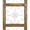 image:imageDeco 79 Wood Scroll Home Wall Decor Window Inspired Wall Sculpture with Metal Scrollwork Relief Wall Art 14 x 1 x 36 Brown