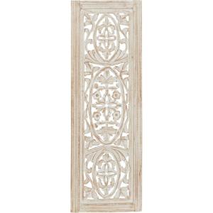 image:imageDeco 79 Mango Wood Floral Handmade Home Wall Decor Intricately Carved Arabesque Wall Sculpture Wall Art 24 x 1 x 51 GrayCream