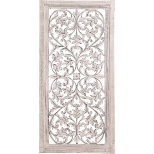 image:imageDeco 79 Mango Wood Floral Handmade Home Wall Decor Intricately Carved Arabesque Wall Sculpture Wall Art 24 x 1 x 51 GrayGray