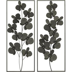image:imageDeco 79 Metal Floral Home Wall Decor Wall Sculpture with Black Frames and Butterfly Accents Set of 2 Wall Art 12W 28H TealBlack