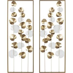 image:imageDeco 79 Metal Floral Home Wall Decor Wall Sculpture with Black Frames and Butterfly Accents Set of 2 Wall Art 12W 28H TealGold