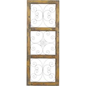 image:imageDeco 79 Wood Scroll Home Wall Decor Window Inspired Wall Sculpture with Metal Scrollwork Relief Wall Art 14 x 1 x 36 Brown