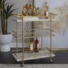 image:imageDeco 79 Marble Rolling 1 Glass and 2 Marble Shelves Bar Cart with Handles 27 x 13 x 33 Gold