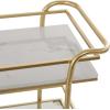 image:imageDeco 79 Marble Rolling 1 Glass and 2 Marble Shelves Bar Cart with Handles 27 x 13 x 33 Gold