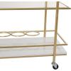 image:imageDeco 79 Marble Rolling 1 Glass and 2 Marble Shelves Bar Cart with Handles 27 x 13 x 33 Gold