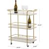 image:imageDeco 79 Marble Rolling 1 Glass and 2 Marble Shelves Bar Cart with Handles 27 x 13 x 33 Gold