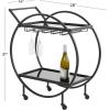 image:imageDeco 79 Metal Bar Cart Rolling Round 2 Mirrored Shelf with Top Handle 27 x 15 x 30 GoldBlack