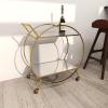 image:imageDeco 79 Metal Bar Cart Rolling Round 2 Mirrored Shelf with Top Handle 27 x 15 x 30 GoldGold