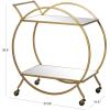 image:imageDeco 79 Metal Bar Cart Rolling Round 2 Mirrored Shelf with Top Handle 27 x 15 x 30 GoldGold