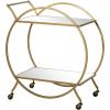 image:imageDeco 79 Metal Bar Cart Rolling Round 2 Mirrored Shelf with Top Handle 27 x 15 x 30 GoldGold