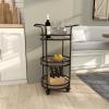 image:imageDeco 79 Metal Rolling 1 Rattan and 2 Glass Shelves Bar Cart with Handles 21 x 16 x 35 Brown