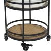 image:imageDeco 79 Metal Rolling 1 Rattan and 2 Glass Shelves Bar Cart with Handles 21 x 16 x 35 Brown