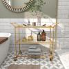 image:imageDeco 79 Metal Rolling 3 Glass Shelves Bar Cart with Lockable Wheels 38 x 14 x 31 Brass