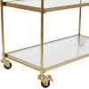 image:imageDeco 79 Metal Rolling 3 Glass Shelves Bar Cart with Lockable Wheels 38 x 14 x 31 Brass