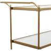 image:imageDeco 79 Metal Rolling 3 Glass Shelves Bar Cart with Lockable Wheels 38 x 14 x 31 Brass
