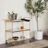 image:imageDeco 79 Metal Rolling 3 Glass Shelves Bar Cart with Lockable Wheels 38 x 14 x 31 Brass