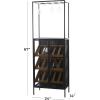 image:imageDeco 79 Wood 15 Bottle Standing Wine Rack with Wine Glass Holders and Wood Accents 24 x 14 x 67 Black24 x 14 x 67