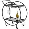image:imageDeco 79 Metal Bar Cart Rolling Round 2 Mirrored Shelf with Top Handle 27 x 15 x 30 GoldBlack