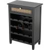 image:imageDeco 79 Wooden Handmade 12 Bottle 1 Drawer Standing Wine Rack with Rattan Front 21 x 12 x 30 Black