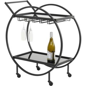 image:imageDeco 79 Metal Bar Cart Rolling Round 2 Mirrored Shelf with Top Handle 27 x 15 x 30 GoldBlack
