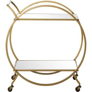 image:imageDeco 79 Metal Bar Cart Rolling Round 2 Mirrored Shelf with Top Handle 27 x 15 x 30 GoldGold