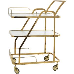 image:imageDeco 79 Metal Glass Shelf 3 Tier Bar Cart with Side Guards and Handle 27 x 18 x 35 Gold