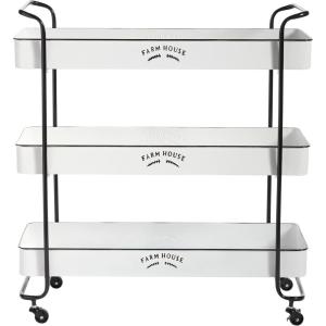 image:imageDeco 79 Metal Kitchen Rolling 3 Shelves Storage Cart with Black Accents and Farm House Design 32 x 12 x 35 WhiteLARGE SIZE