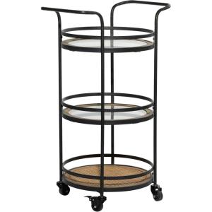 image:imageDeco 79 Metal Rolling 1 Rattan and 2 Glass Shelves Bar Cart with Handles 21 x 16 x 35 Brown