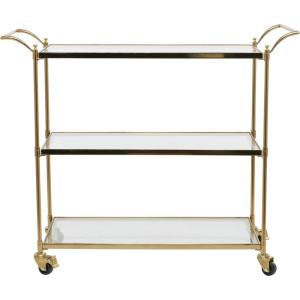 image:imageDeco 79 Metal Rolling 3 Glass Shelves Bar Cart with Lockable Wheels 38 x 14 x 31 Brass
